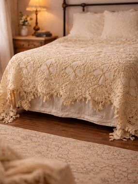 Vintage Hand Crocheted Bedspread Blanket 1933 Heirloom Lace Coverlet